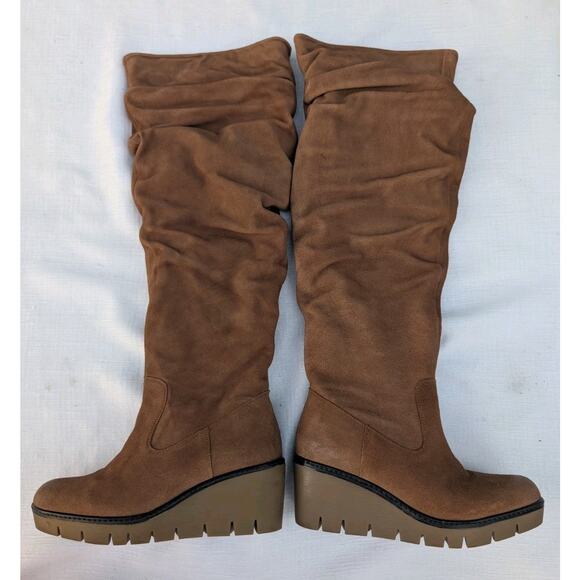 Vintage Foundry Co Womens Maisie Tall Suede Wedge Boots 9 Tan Slouch Soft Luxe - Picture 1 of 8